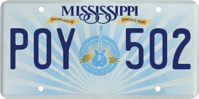 MS license plate POY502