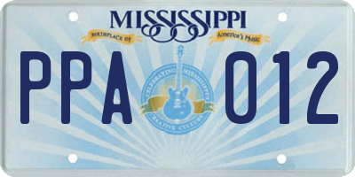 MS license plate PPA012