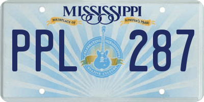 MS license plate PPL287