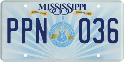 MS license plate PPN036