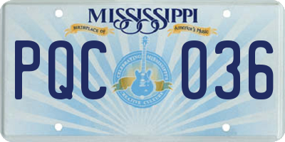 MS license plate PQC036