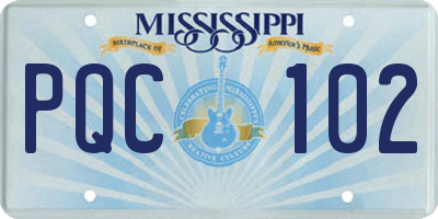 MS license plate PQC102