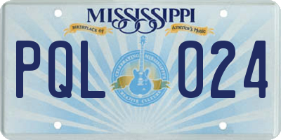 MS license plate PQL024