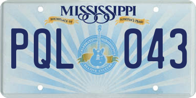 MS license plate PQL043