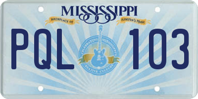 MS license plate PQL103