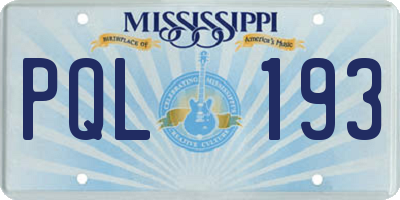 MS license plate PQL193