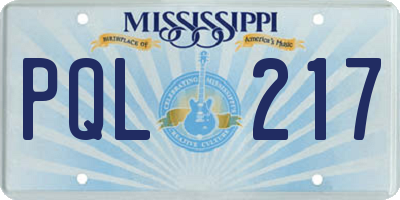 MS license plate PQL217