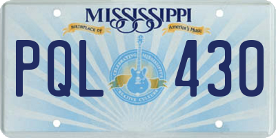 MS license plate PQL430