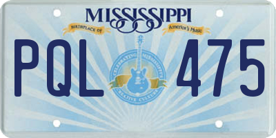 MS license plate PQL475