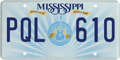 MS license plate PQL610