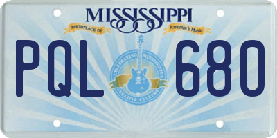 MS license plate PQL680