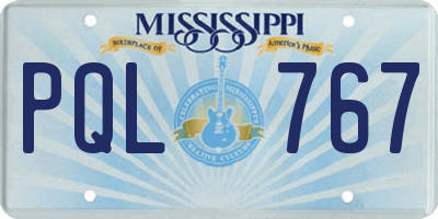 MS license plate PQL767