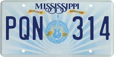 MS license plate PQN314