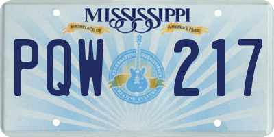 MS license plate PQW217