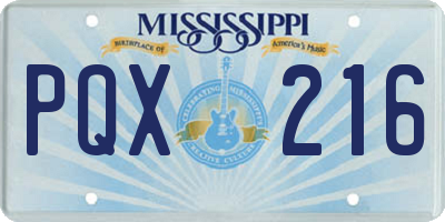 MS license plate PQX216