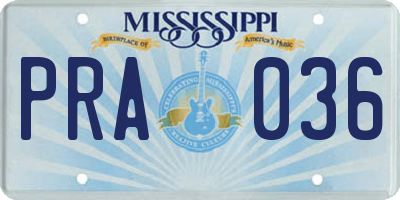 MS license plate PRA036