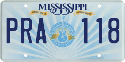 MS license plate PRA118