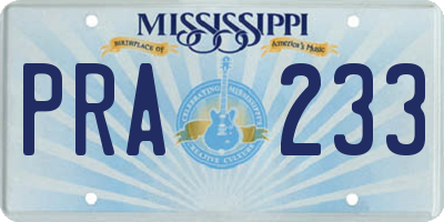 MS license plate PRA233
