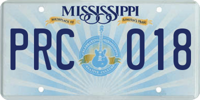 MS license plate PRC018