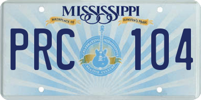 MS license plate PRC104