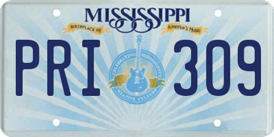 MS license plate PRI309