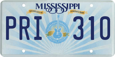 MS license plate PRI310
