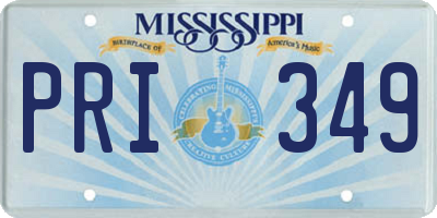 MS license plate PRI349