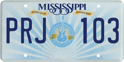 MS license plate PRJ103