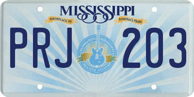 MS license plate PRJ203