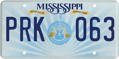 MS license plate PRK063