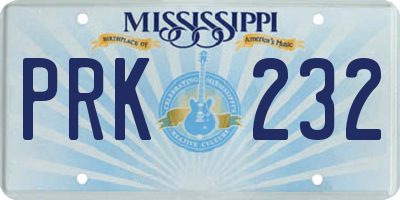 MS license plate PRK232