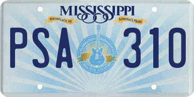 MS license plate PSA310