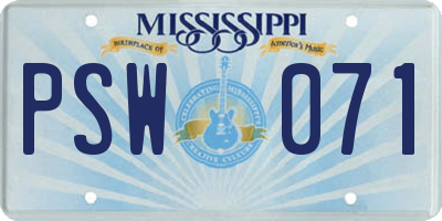 MS license plate PSW071