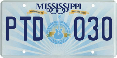 MS license plate PTD030