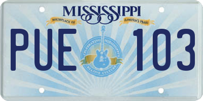 MS license plate PUE103