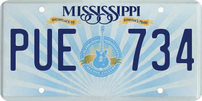 MS license plate PUE734