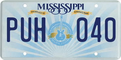 MS license plate PUH040