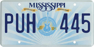MS license plate PUH445