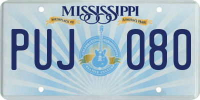 MS license plate PUJ080