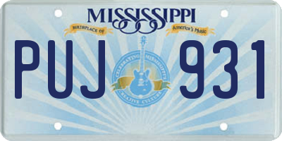 MS license plate PUJ931