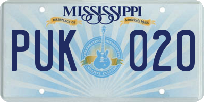MS license plate PUK020