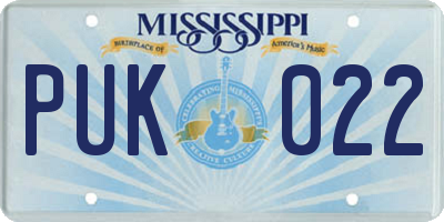 MS license plate PUK022