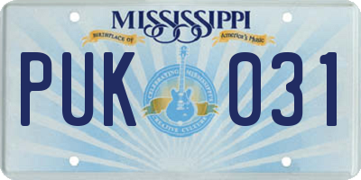 MS license plate PUK031