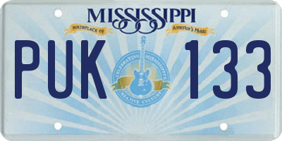 MS license plate PUK133