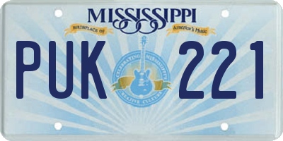 MS license plate PUK221