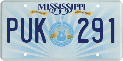 MS license plate PUK291