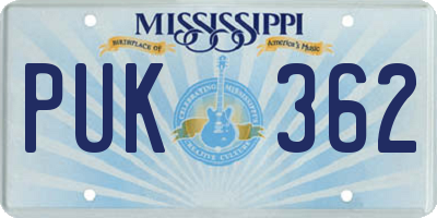 MS license plate PUK362