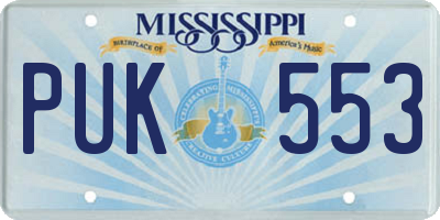 MS license plate PUK553