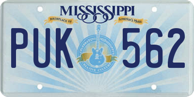 MS license plate PUK562