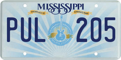 MS license plate PUL205